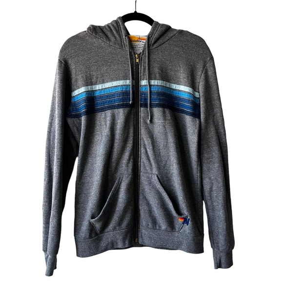 Aviator Nation Jackets & Blazers - Aviator Nation 5 Stripe Zip Hoodie Jacket Heather Grey Blue